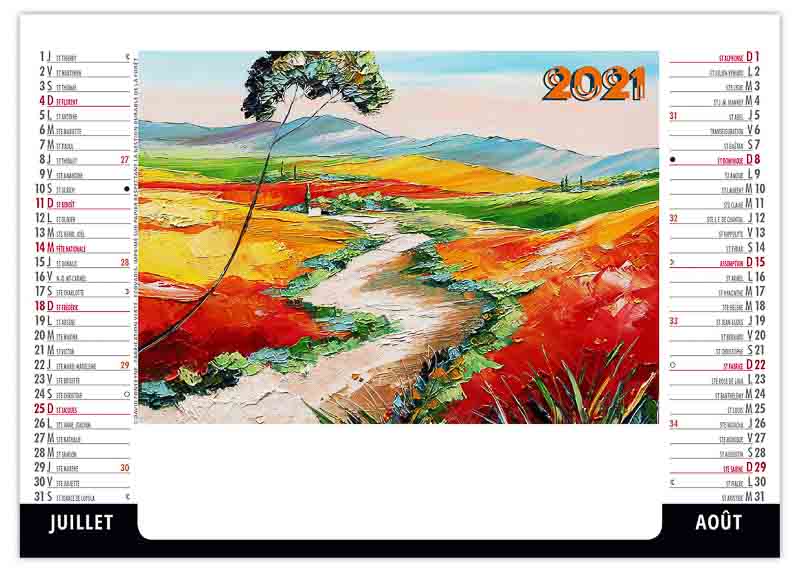 calendrier chevalet de bureau peinture de la Provence