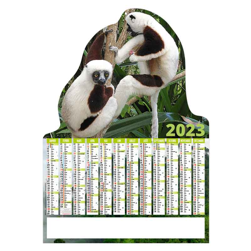 Calendrier personnalisé entreprise découpé Lemurien 2023