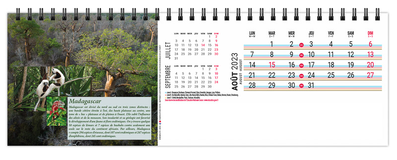 calendrier chevalet personnalisé forêt du monde Madagascar 2023