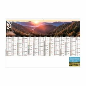 Calendrier publicitaire bancaire planning alsacien 14 mois avec une photographies panoramique de montagnes d Alsace avec coucher de soleil