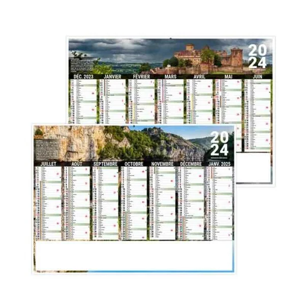 Calendrier bancaire publicitaire en carton 7 mois par face photographies Occitanie