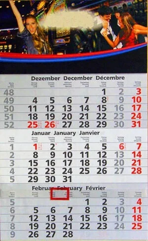 Calendrier publicitaire 3 mois monobloc de 12 feuillets de 3 mois